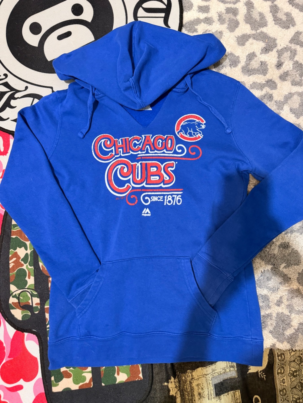 Majestic Royal Blue Chicago Cubs Pullover Hoodie Vintage fits xs/ small